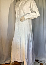Victorian nightgown Dress white Cotton lace 1900 button front Long sleeve L XL
