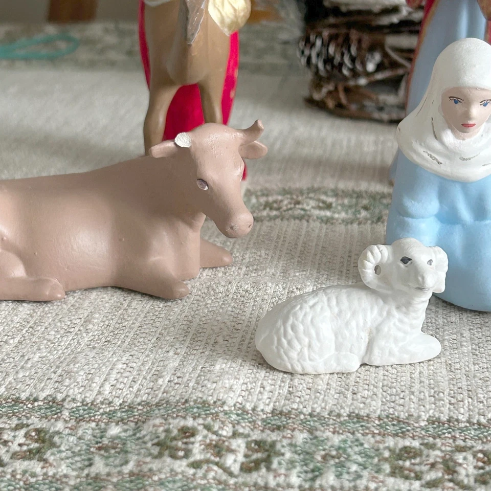 Conjunto de Presépio Vintage Feito à Mão 11 Peças José Maria Menino Jesus Tradicional - Imagem 2 de 4