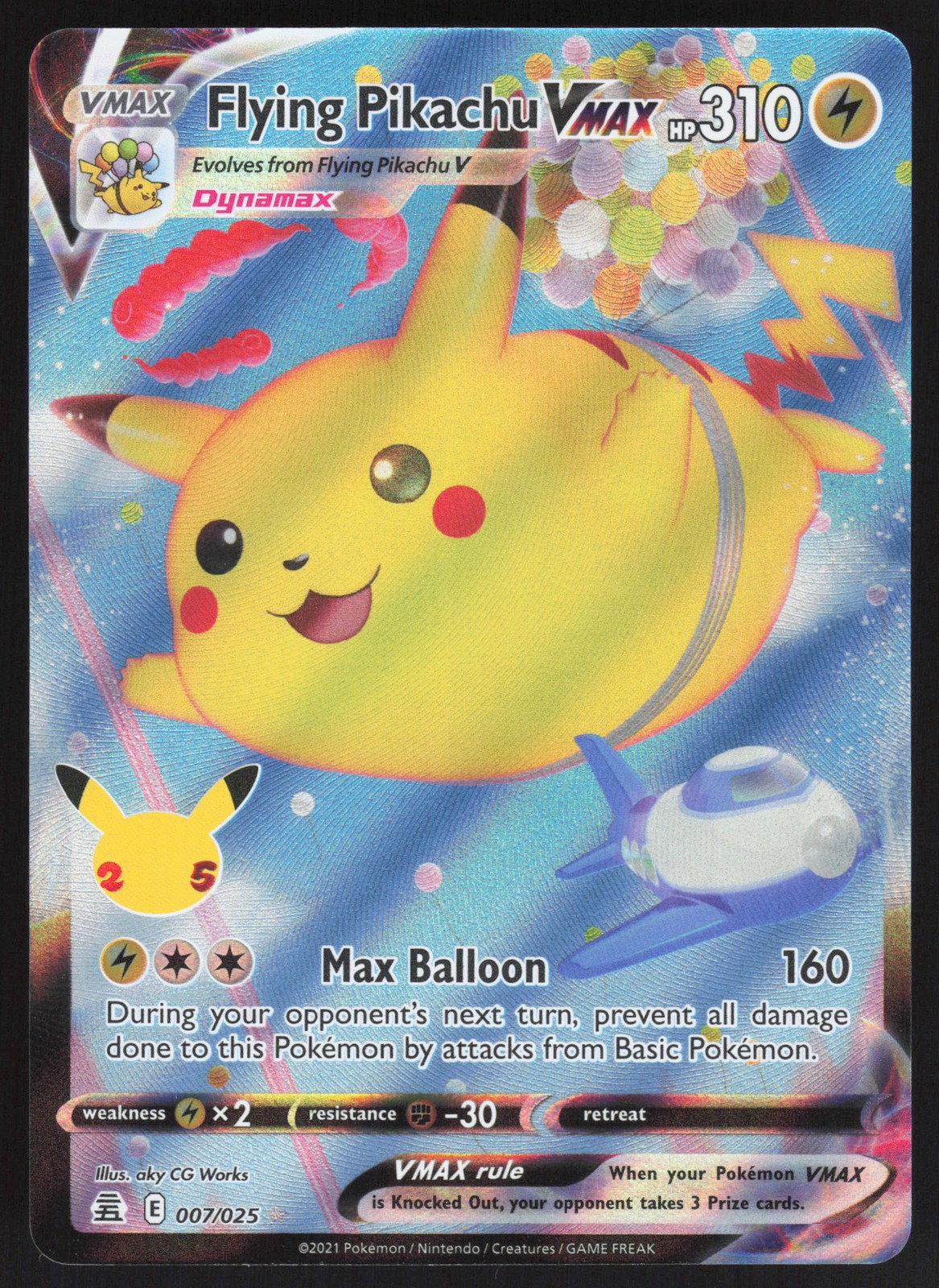 Flying Pikachu VMAX Ultra Rare Holo 007/025 NM Celebrations Pokemon Card