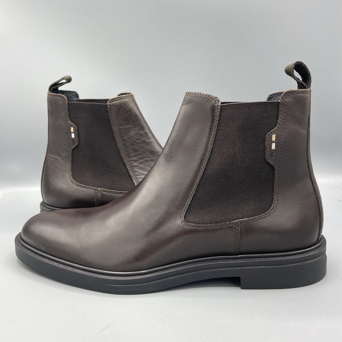 Hugo Boss Dark Brown Leather Slip On Ankle Chelsea Boots UK EU