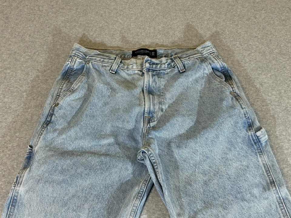 Jeans Abercrombie Fitch Para Hombres 30x30 Carpintero Lavado Ligero Sueltos Ropa de Trabajo Patinador Foto 2 de 4