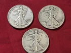 Lot of (3) 90% Silver Walking Liberty Half Dollar 50 Cent Coins 1936, 1943, 1943