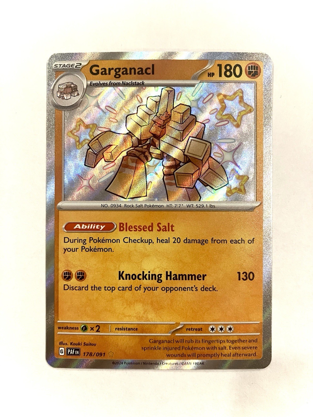 Garganacl 178/091 Paldean Fates Shiny Rare Pokemon TCG Card NM