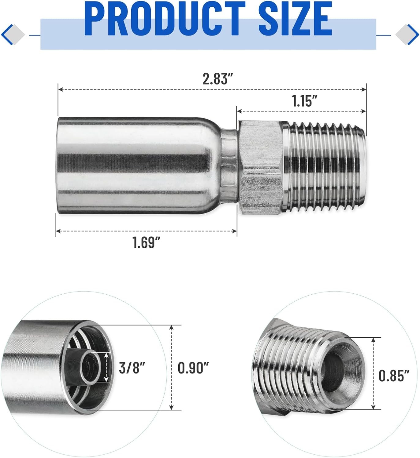 12 Pack 1/2" NPTF Hydraulic Hose End Fittings, 3/8" I.D. Hose x 1/2" NPTF Male