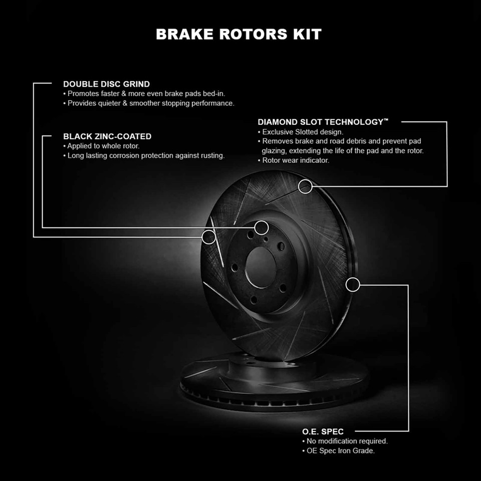 R1 Concepts Bremsen-Set Hinten – Inkl. Bremsbeläge & Rotoren, Carbon Series, Rostgeschützt
