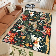 1pc Vintage Carousel Horse Area Mat - Non-Slip Soft Plush Floor Mat with Festive