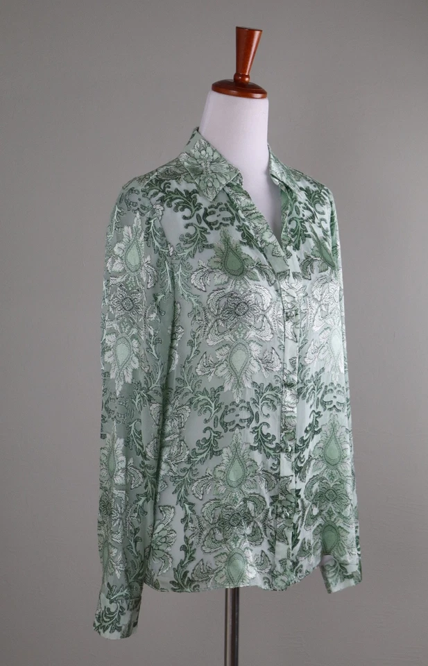 ALICE + OLIVIA $395 Eloise Silk Blend Sheer Button Down Shirt Top Size Small - Image 3 of 4