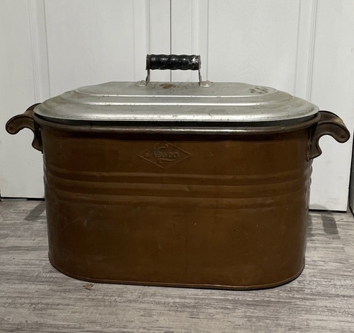 Large Nesco Antique/Vintage Copper Boiler Tub Wood Handles W/Lid 27Lx17Hx13W - Picture 2 of 7