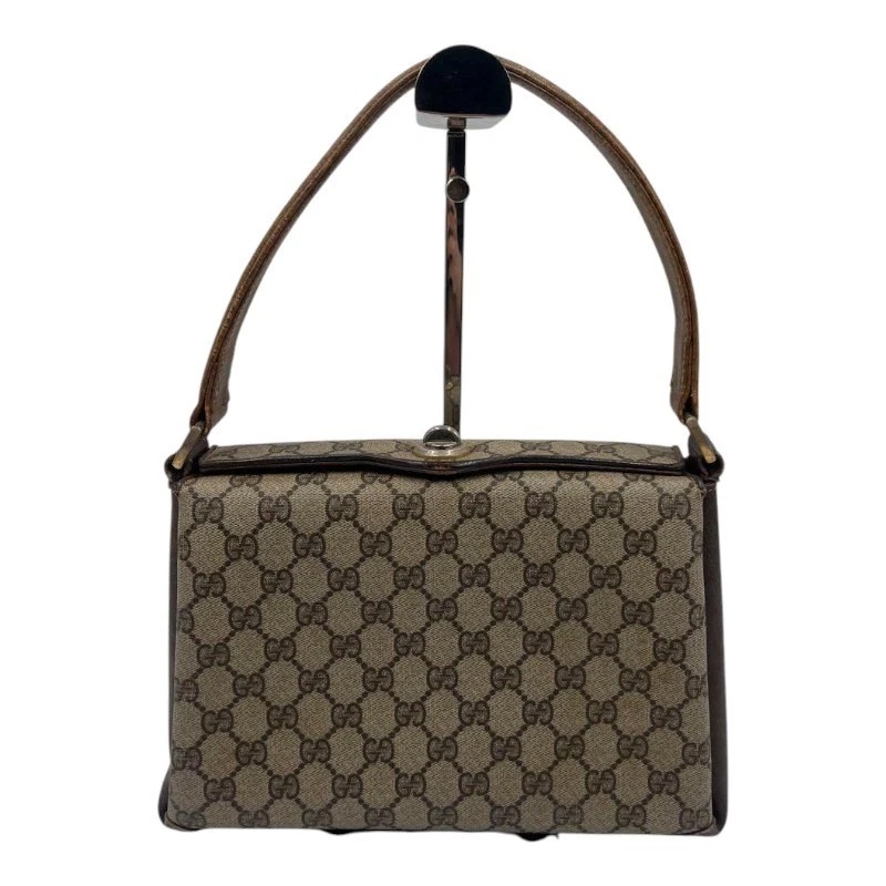 Gucci ancien sac à main motif Gg PVC formel fermeture tournante poignée supérieure sac marron