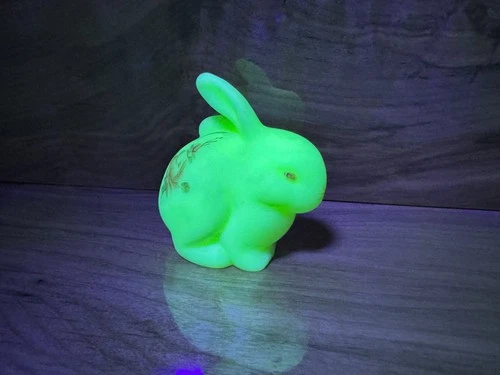 Fenton Burmese Glass Hand-Painted Bunny Figure - Uranium Glass Bunny, Great Cond