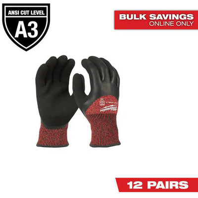 Small Red Latex Level 3 Cut Resistant Insulated Winter Dipped Work Gloves (12-Pa
