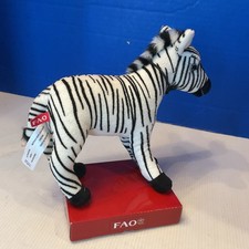 FAO Schwarz Black White Striped Zebra Plush Stuffed Animal 10x8 Inches 2015