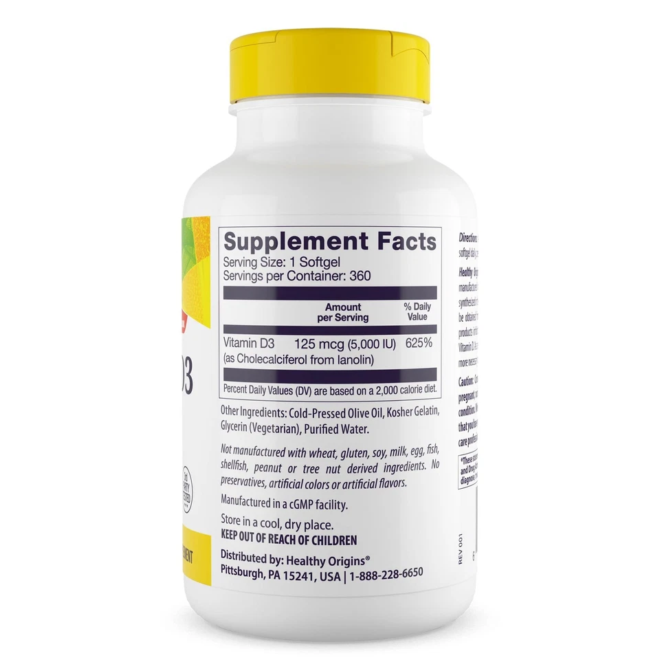 Vitamina D3 5000 UI Cápsulas Blandas Alta Potencia Salud Inmune y Apoyo Óseo 360 C... Foto 2 de 4