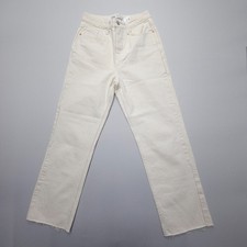 Zara High Rise Straight Jeans Womens 4 Off-White 100 Cotton Rigid Relaxed Denim