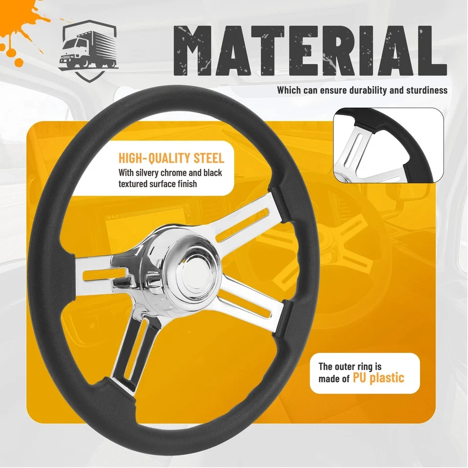 Volante de 4 radios 18" negro para Freightliner/Kenworth/Peterbilt/Volvo Foto 4 de 4