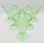Vintage Rose Cameo Green Depression Uranium Glass Footed Tumbler by Belmont