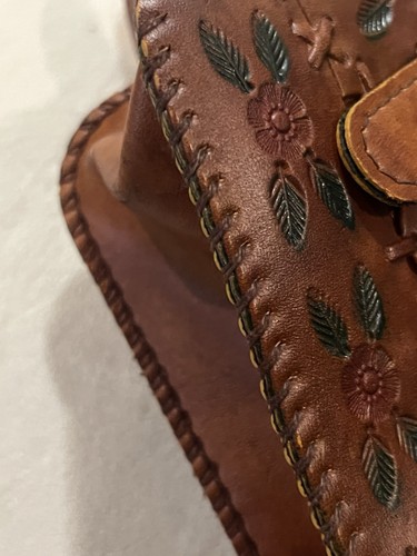 Vintage Handtasche Schultertasche handbesetzt braun Leder detailliert Blumenmuster Handarbeit - Bild 24 von 24