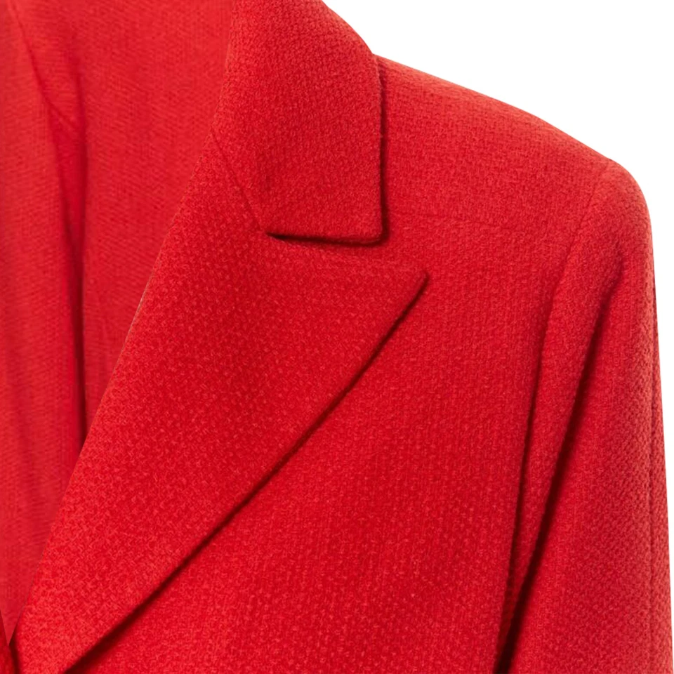 Chaqueta Blazer Chanel Lápiz Labial Tweed Pico Solapa Cc Mujer Roja Talla 46 Foto 2 de 4