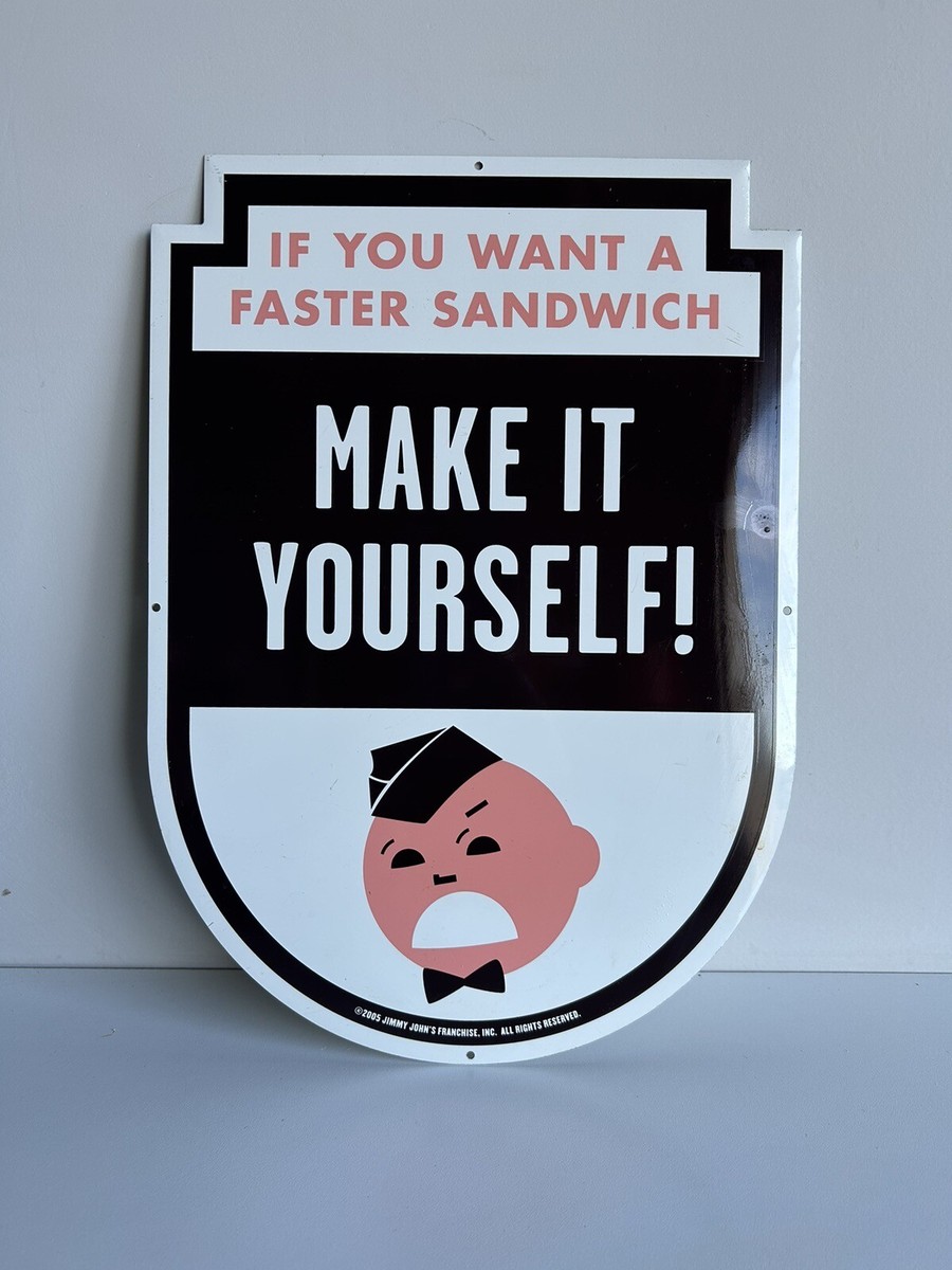 Authentic Jimmy Johns MAKE IT YOURSELF Sandwich Metal Tin Sign 14