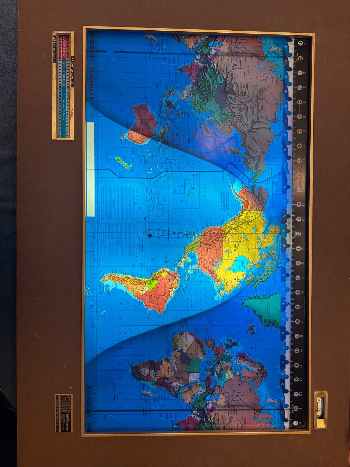 Original Kilburg Geochron World Map with Brown Casing & Frame circa