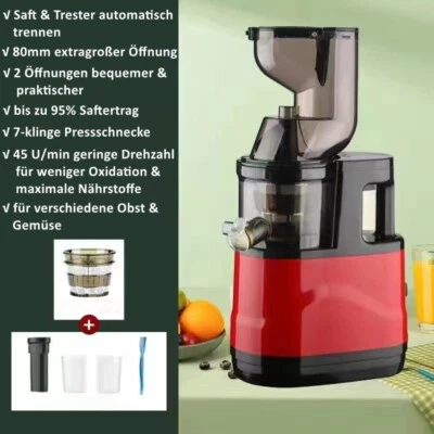 MARKENLOS Entsafter Saftpresse Slow Juicer 80mm Große Öffnung Obst Früchte Gemüse Presse