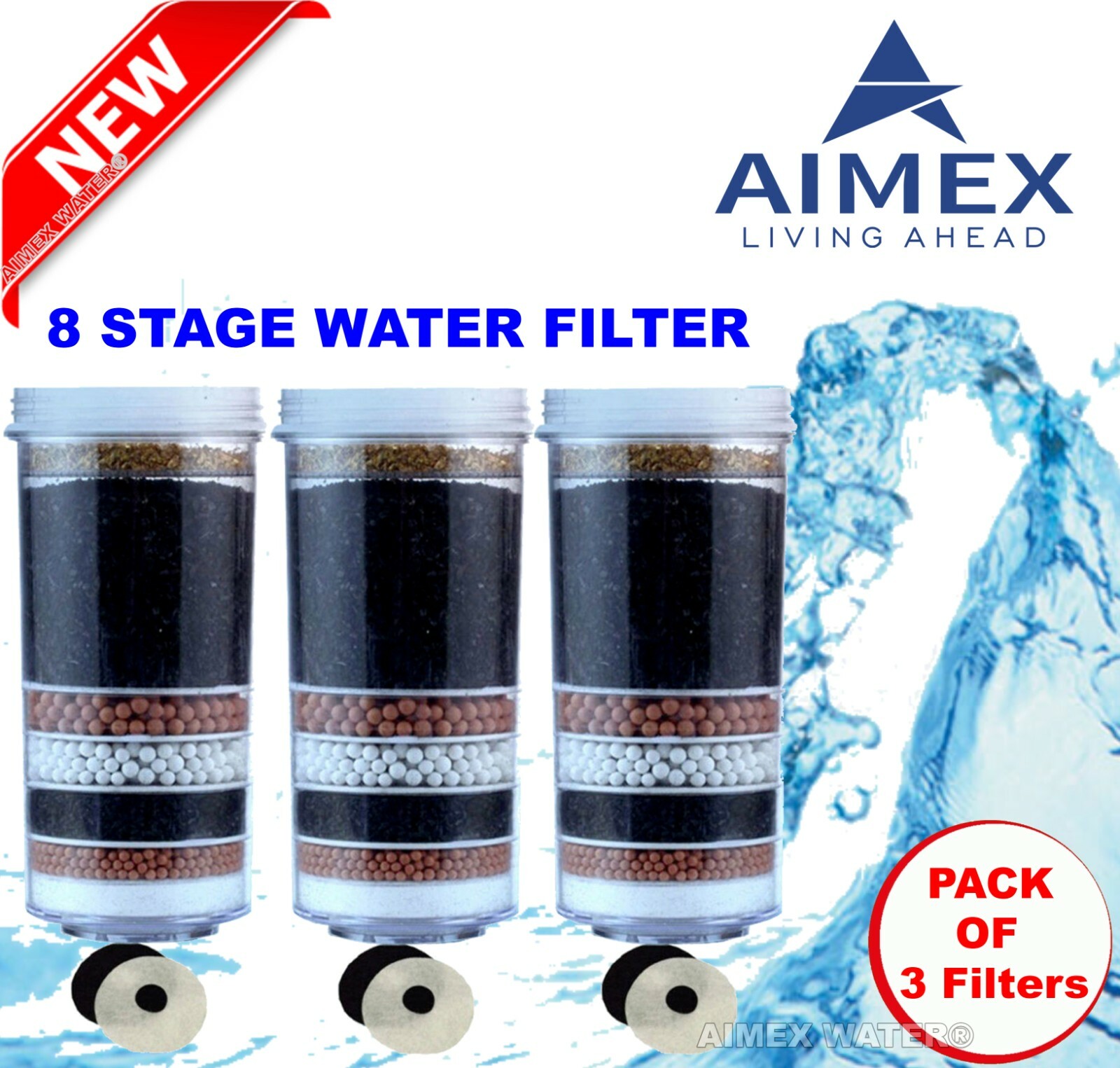 8 Stage Aimex Water Filter 3 Pack Chlorine Free with Ceramic Plate KDF Minerals eBay