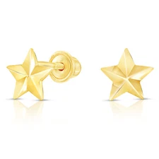 10K Real Solid Yellow Gold Baby Star Sleeper Studs Earrings Screw-back