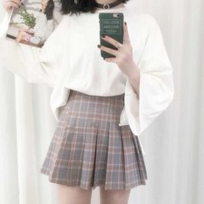 Korean Style Pleated Grid Skirt