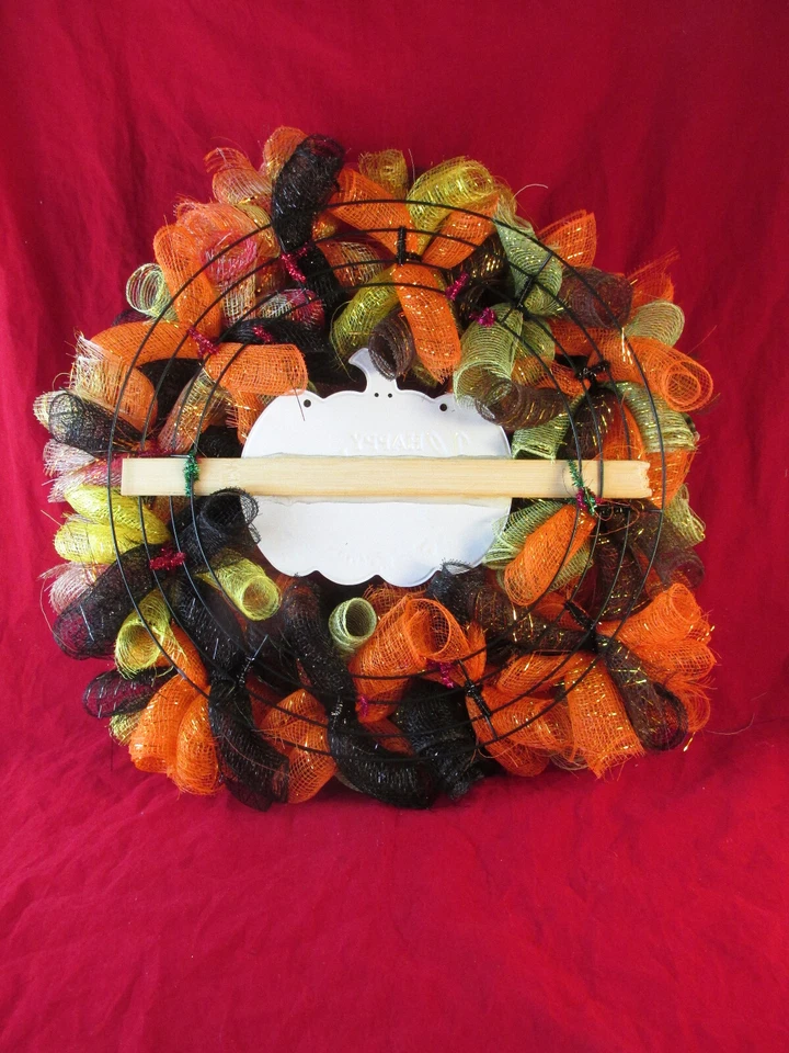 Corona de cinta de acción de gracias de malla decorativa rizada Foto 3 de 4