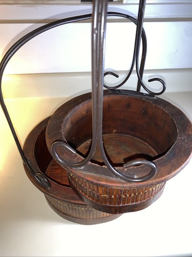 Replica Antique Inset Berry Buckets Wood Baskets Hat Box Staves Iron Handle - Picture 2 of 10