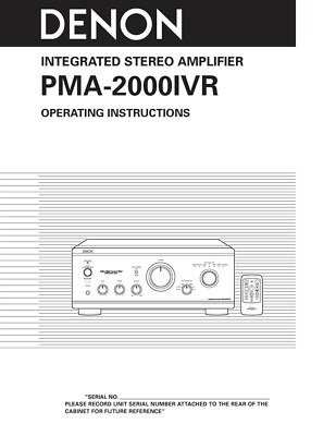 Bedienungsanleitung-Operating Instructions für Denon PMA-2000 IVR 