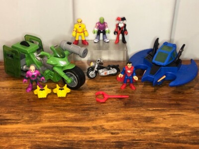 Imaginext DC Super Friends Lot 10 Figures & Vehicles (Superman, Flash, Harley)