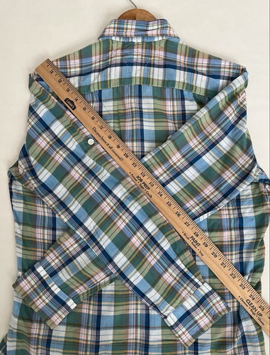 Tommy Hilfiger Shirt Mens Small S Button Down Slim Fit Green Blue Plaid Roll Tab - Picture 10 of 22