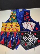 "just Fabulous" Women's Xl Sequins Vest Cards Gambling Queen Of Hearts Lucky