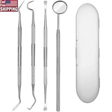 4PCS Dental Tools Set Stainless Steel Dental Picks Teeth Cleaning Kit W/ Case US