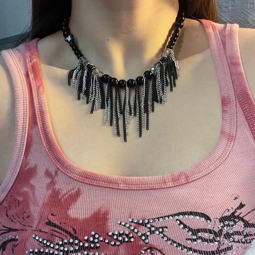 Vintage Tassel Beads Necklace Gothic Clavicle Chain Sweet Beaded Choker Gift - Picture 6 of 14