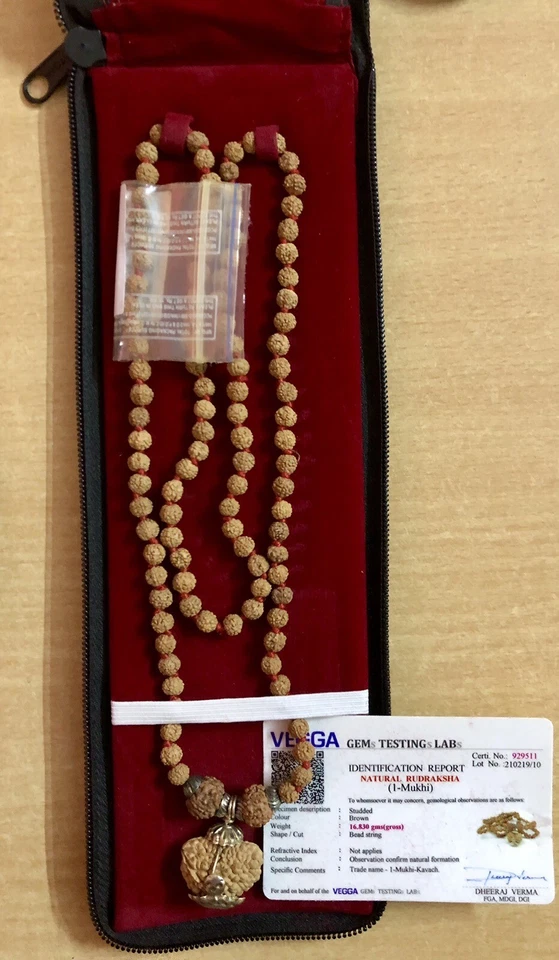 LAB CERTIFIED 1 Mukhi RUDRAKSHA Rudraksh Kavach Mala ROSARY 108+2+1 Prayer Beads - Image 3 of 4
