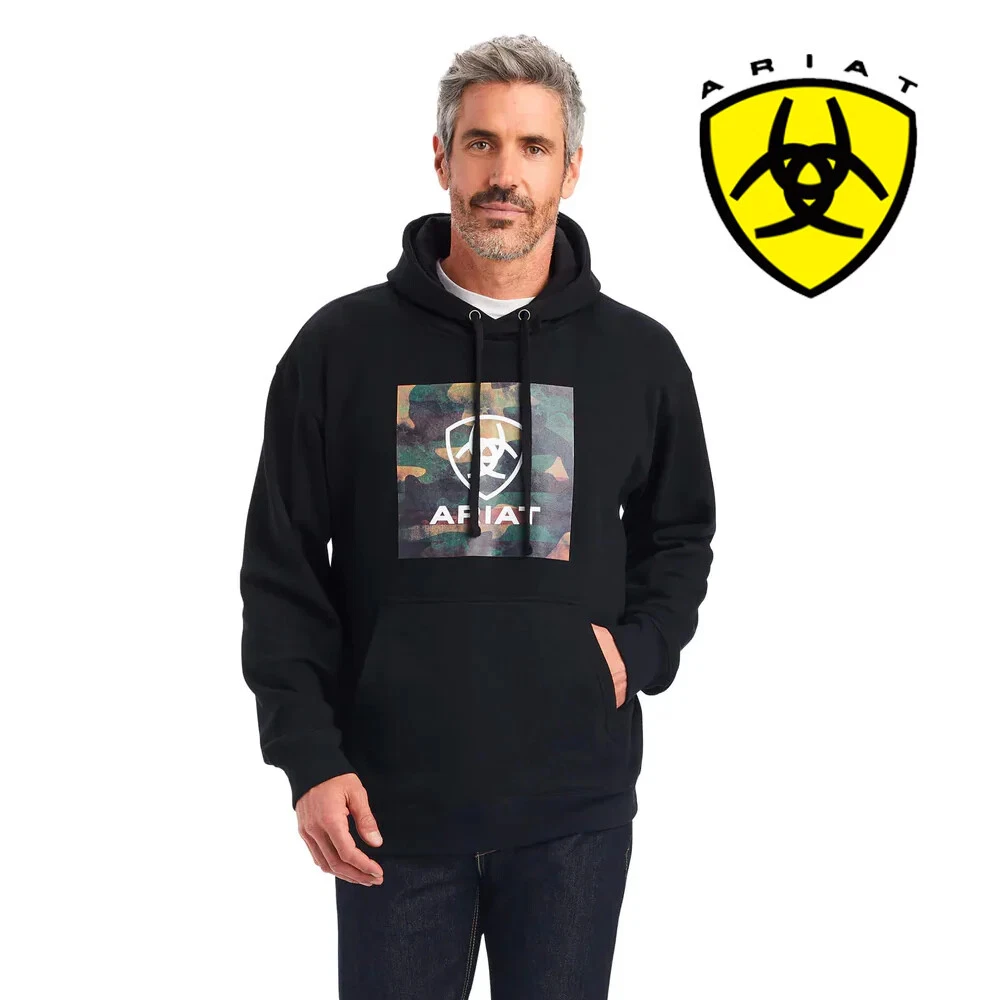 Ariat Hoodie Mens Protect & Serve Block Camo Print Black Pullover New