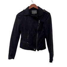Ichi Sandos Ja Moto Jacket Women's Black Small Zip Faux Suede