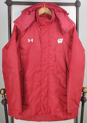 UNDER ARMOUR x WISCONSIN Size Small Jacket Mens Insulated Hooded Sideline Red
