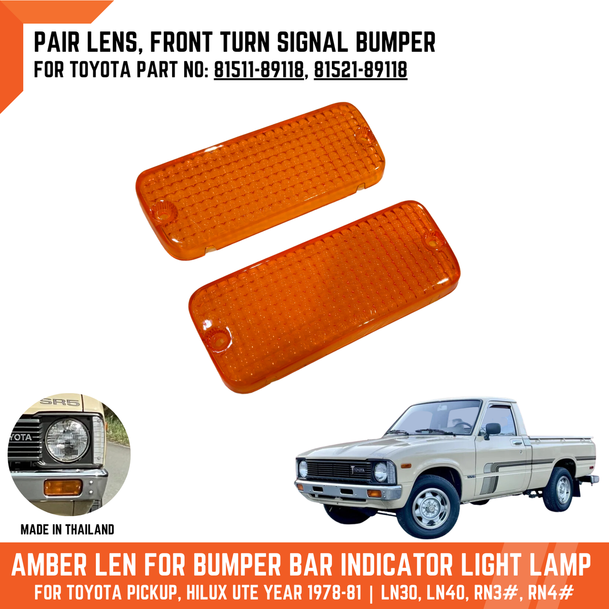 Pair Front Bumper Turn Signal Light Lamp Lens For Toyota Pickup