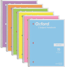 Spiral Notebook 6 Pack, 1 Subject, Wide Ruled Paper, 8 X 10-1/2 Inch, Pastel Pin