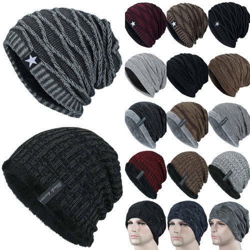 Winter Lady Men Knitted Slouch Beanie Hat Thermal Fleece Lined Baggy Skull Cap - Picture 2 of 40