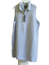 TAHARI White & Black 100% Linen Sleeveless Collared Shirt Dress Size 2X NWT
