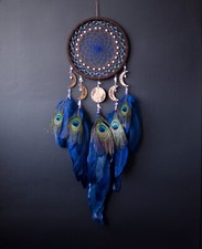 Handmade Navy Celestial Dream Catcher with Moon Phases  Peacock dreamcatcher