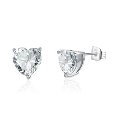 Heart Shape CZ Solitaire Stud Earrings 925 Sterling Silver Set Gift C18