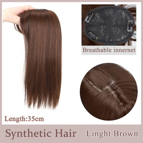 Women Hair Topper Toupee Clip in Hairpiece Silk Top with Bangs Real as Human - Picture 9 of 33