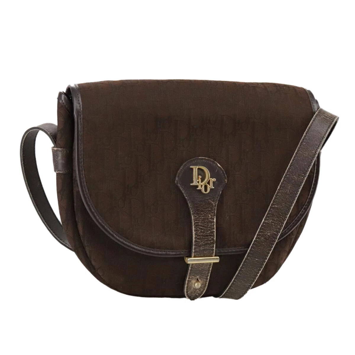 Sac bandoulière Christian Dior trotteur toile marron or authentique ti2539
