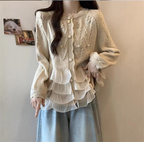 Japan Ruffle Jacket Women princess Ruffle Knit sweet Sweater Japanese Tops coat | eBay