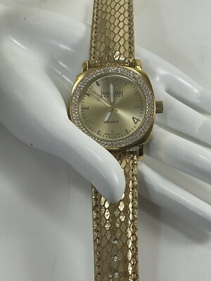Vintage Joan River Classic Quartz Watch Women’s Gold Leather Crystal Bezel Bling Joan Rivers Gold Leather Big Face Fashion Watch - Etsy main image 3